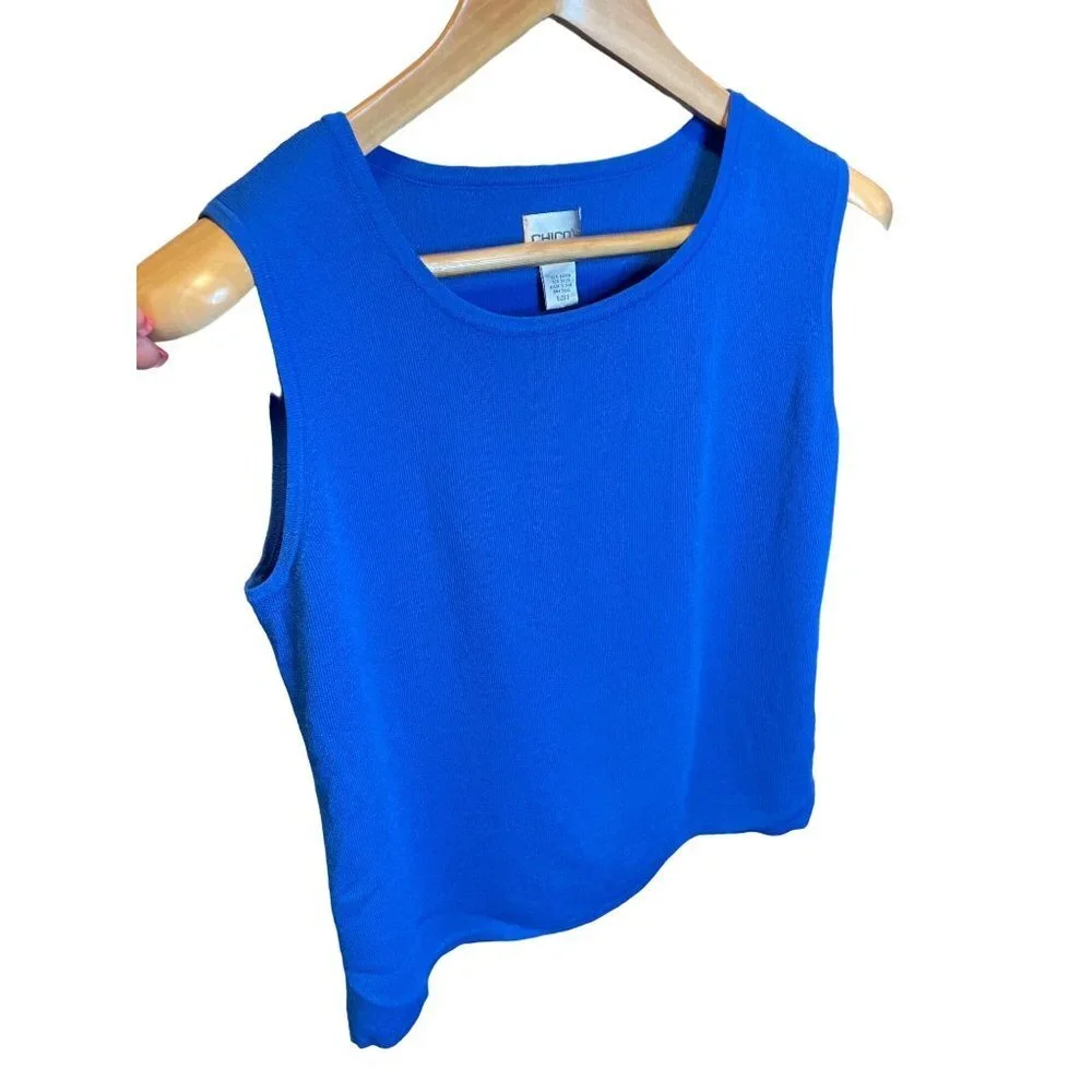 Chico’s Stretch Blue Rayon Sleeveless Tank Top Sz L - Picture 3 of 9